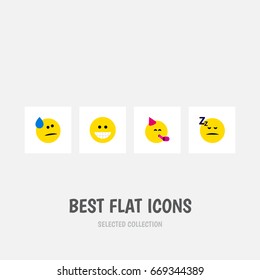 Flat Icon Emoji Set Of Asleep, Tears, Grin And Other Vector Objects. Also Includes Grin, Laugh, Smile Elements.