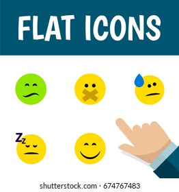 Flat Icon Emoji Set Of Asleep, Hush, Tears And Other Vector Objects. Also Includes Face, Frown, Sleeping Elements.