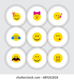 Flat Icon Emoji Set Of Caress, Joy, Cheerful And Other Vector Objects. Also Includes Food, Joy, Kiss Elements.