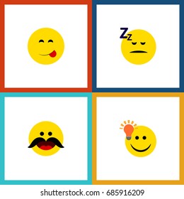 Flat Icon Emoji Set Of Cheerful, Have An Good Opinion, Delicious Food And Other Vector Objects. Also Includes Asleep, Face, Cheerful Elements.