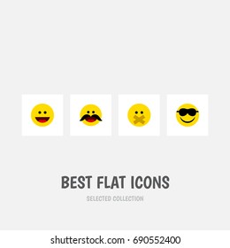 Flat Icon Emoji Set Of Cheerful, Hush, Laugh And Other Vector Objects. Also Includes Whiskers, Laugh, Smile Elements.
