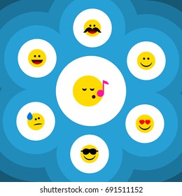 Flat Icon Emoji Set Of Cheerful, Descant, Tears And Other Vector Objects. Also Includes Song, Smile, Heart Elements.