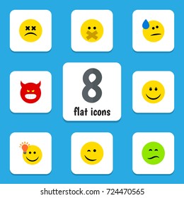Flat Icon Emoji Set Of Cross-Eyed Face, Have An Good Opinion, Pouting And Other Vector Objects. Also Includes Face, Happy, Emoji Elements.