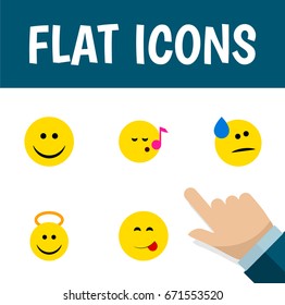 Flat Icon Emoji Set Of Delicious Food, Descant, Angel And Other Vector Objects. Also Includes Joy, Cheerful, Song Elements.