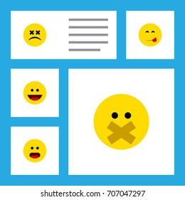 Flat Icon Emoji Set Of Delicious Food, Wonder, Hush And Other Vector Objects. Also Includes Savoring, Wonder, Face Elements.