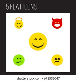 Flat Icon Emoji Set Of Frown, Pouting, Cross-Eyed Face And Other Vector Objects. Also Includes Pouting, Smile, Dizzy Elements.
