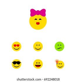 Flat Icon Emoji Set Of Frown, Laugh, Happy And Other Vector Objects. Also Includes Joy, Laugh, Face Elements.