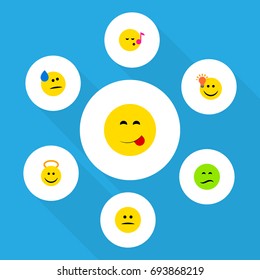 Flat Icon Emoji Set Of Have An Good Opinion, Tears, Angel And Other Vector Objects. Also Includes Light, Face, Emoji Elements.