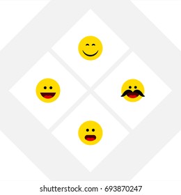 Flat Icon Emoji Set Of Laugh, Cheerful, Smile And Other Vector Objects. Also Includes Joy, Laugh, Grin Elements.