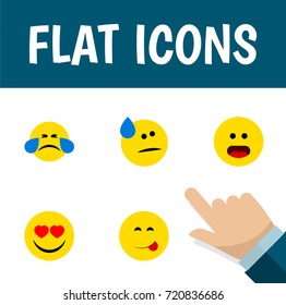 Flat Icon Emoji Set Of Love, Tears, Delicious Food And Other Vector Objects. Also Includes Sad, Food, Confused Elements.