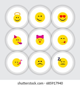 Flat Icon Emoji Set Of Party Time Emoticon, Winking, Caress And Other Vector Objects. Also Includes Emoji, Smile, Face Elements.