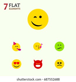 Flat Icon Emoji Set Of Pouting, Winking, Party Time Emoticon And Other Vector Objects. Also Includes Party, Frown, Dizzy Elements.