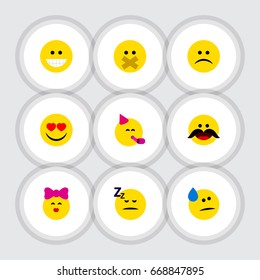 Flat Icon Emoji Set Of Tears, Love, Asleep And Other Vector Objects. Also Includes Asleep, Face, Party Elements.