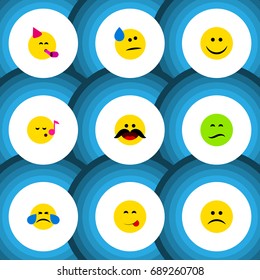 Flat Icon Emoji Set Of Tears, Party Time Emoticon, Delicious Food And Other Vector Objects. Also Includes Sing, Delicious, Smile Elements.