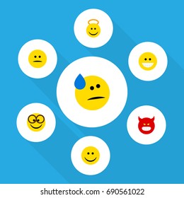 Flat Icon Emoji Set Of Tears, Angel, Pleasant And Other Vector Objects. Also Includes Tears, Face, Joy Elements.