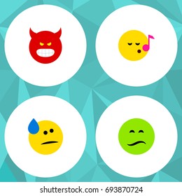 Flat Icon Emoji Set Of Tears, Descant, Frown And Other Vector Objects. Also Includes Frown, Pouting, Sing Elements.