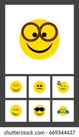 Flat Icon Emoji Set Of Winking, Cross-Eyed Face, Cold Sweat And Other Vector Objects. Also Includes Pleasant, Dizzy, Sleeping Elements.