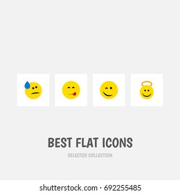 Flat Icon Emoji Set Of Winking, Tears, Delicious Food And Other Vector Objects. Also Includes Tears, Face, Food Elements.