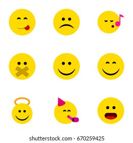 Flat Icon Emoji Set Of Wonder, Angel, Joy And Other Vector Objects. Also Includes Confused, Fun, Silent Elements.