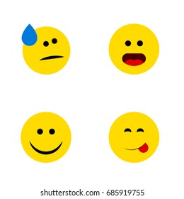 Flat Icon Emoji Set Of Wonder, Delicious Food, Joy And Other Vector Objects. Also Includes Food, Tears, Smile Elements.