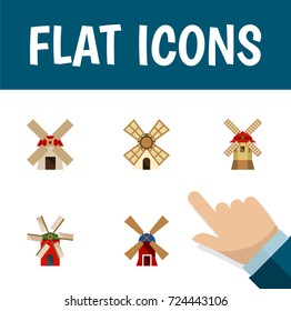 Flat Icon Energy Set Of Propeller, Turbine, Power And Other Vector Objects. Also Includes Windmill, Ecology, Energy Elements.