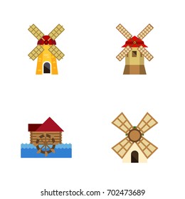 Flat Icon Energy Set Of Turbine, Watermill, Windmill And Other Vector Objects. Also Includes Ecology, Farm, Waterwheel Elements.