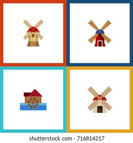 Flat Icon Energy Set Of Wind Energy, Watermill, Turbine And Other Vector Objects. Also Includes Windmill, Propeller, Wind Elements.