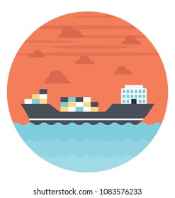 
Flat icon of an enroute container ship 
