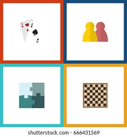 Flat Icon Entertainment Set Of Ace, Chess Table, Jigsaw And Other Vector Objects. Also Includes Chess, People, Gambling Elements.