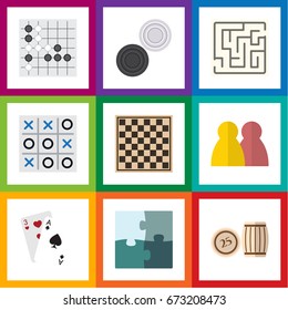 Flat Icon Entertainment Set Of Ace, Jigsaw, Lottery And Other Vector Objects. Also Includes Bingo, Chess, Jigsaw Elements.