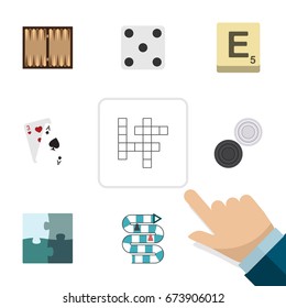 Flat Icon Entertainment Set Of Ace, Multiplayer, Jigsaw And Other Vector Objects. Also Includes Mahjong, Enigma, Games Elements.