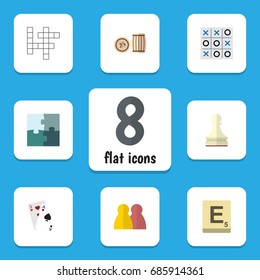 Flat Icon Entertainment Set Of Ace, X&O, Jigsaw And Other Vector Objects. Also Includes Tac, Chess, Pawn Elements.