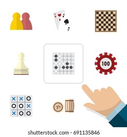 Flat Icon Entertainment Set Of Ace, Poker, People And Other Vector Objects. Also Includes Gomoku, Casino, Gambling Elements.