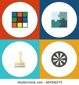 Flat Icon Entertainment Set Of Arrow, Pawn, Cube And Other Vector Objects. Also Includes Chess, Puzzle, Game Elements.