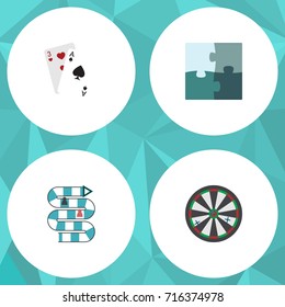Flat Icon Entertainment Set Of Arrow, Ace, Jigsaw And Other Vector Objects. Also Includes Gambling, Darts, Game Elements.