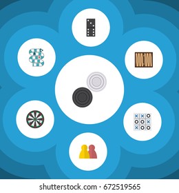 Flat Icon Entertainment Set Of Bones Game, Chequer, People And Other Vector Objects. Also Includes Tac, People, Game Elements.