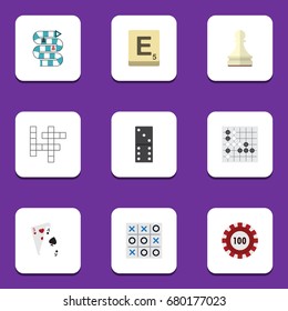 Flat Icon Entertainment Set Of Bones Game, Mahjong, Gomoku And Other Vector Objects. Also Includes Ace, Puzzle, Cards Elements.