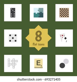 Flat Icon Entertainment Set Of Bones Game, Ace, Guess And Other Vector Objects. Also Includes Chequer, Mahjong, Enigma Elements.