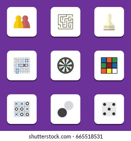 Flat Icon Entertainment Set Of Chequer, Sea Fight, Cube And Other Vector Objects. Also Includes Chess, Lost, Checkers Elements.