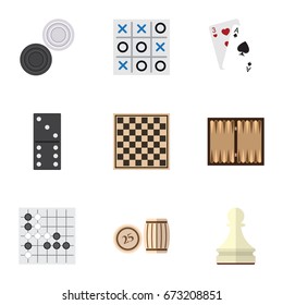 Flat Icon Entertainment Set Of Chess Table, Pawn, X-O And Other Vector Objects. Also Includes Bones, Dice