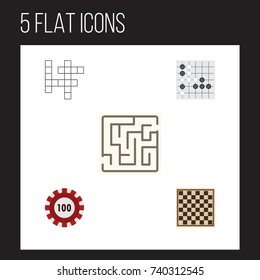 Flat Icon Entertainment Set Of Chess Table, Gomoku, Labyrinth And Other Vector Objects. Also Includes Casino, Alphago, Renju Elements.