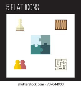 Flat Icon Entertainment Set Of Dice, People, Labyrinth And Other Vector Objects. Also Includes Chess, People, Maze Elements.