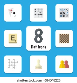 Flat Icon Entertainment Set Of Gomoku, Guess, Mahjong And Other Vector Objects. Also Includes Mahjong, Chess, Tic Elements.