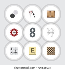 Flat Icon Entertainment Set Of Guess, Ace, Chess Table And Other Vector Objects. Also Includes Mahjong, Dice, Gomoku Elements.