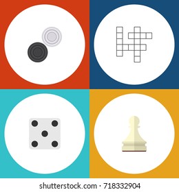 Flat Icon Entertainment Set Of Guess, Chequer, Pawn And Other Vector Objects. Also Includes Backgammon, Chess, Dice Elements.