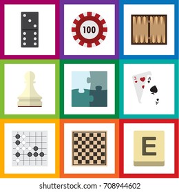 Flat Icon Entertainment Set Of Jigsaw, Pawn, Poker And Other Vector Objects. Also Includes Enigma, Chip, Poker Elements.