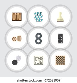 Flat Icon Entertainment Set Of Labyrinth, Bones Game, Pawn And Other Vector Objects. Also Includes Maze, Multiplayer, Games Elements.