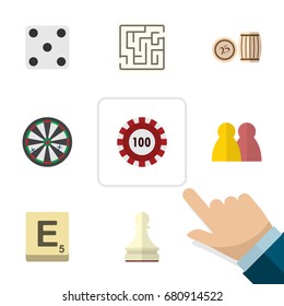 Flat Icon Entertainment Set Of Labyrinth, Arrow, Pawn And Other Vector Objects. Also Includes Bingo, Play, Labyrinth Elements.
