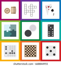 Flat Icon Entertainment Set Of Lottery, Backgammon, Bones Game And Other Vector Objects. Also Includes Ace, Checkers, Lotto Elements.