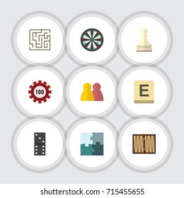 Flat Icon Entertainment Set Of Mahjong, Poker, Arrow And Other Vector Objects. Also Includes Chip, Jigsaw, Dice Elements.
